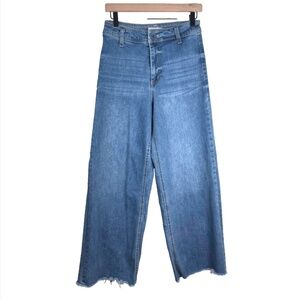 OAT New York Shari Wide Leg Jean 6 28 Raw Hem High Rise Blue Denim Medium Wash
